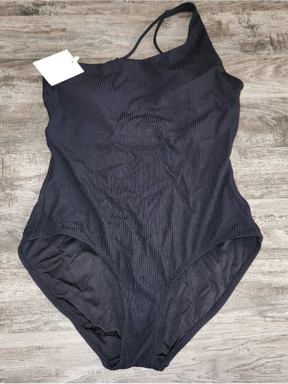 Andie Swim | One-Shoulder Ribbed Black One-Piece Swimsuit MED TALL - Picture 3 of 5